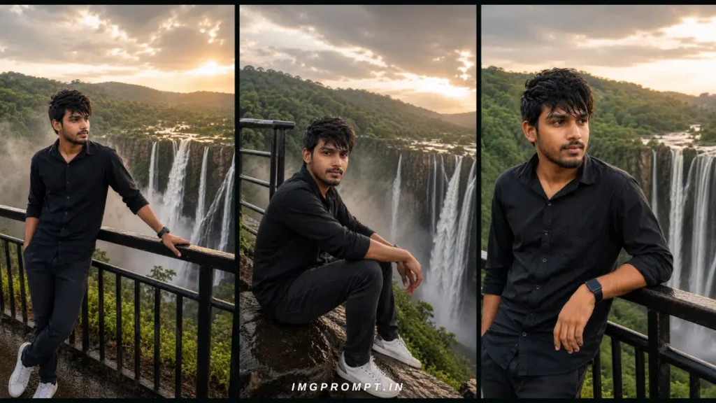 Change Background with Realistic Waterfall AI Image Prompt (100% Identical Face): ChatGPT Waterfall AI Prompt for Realistic Photos
