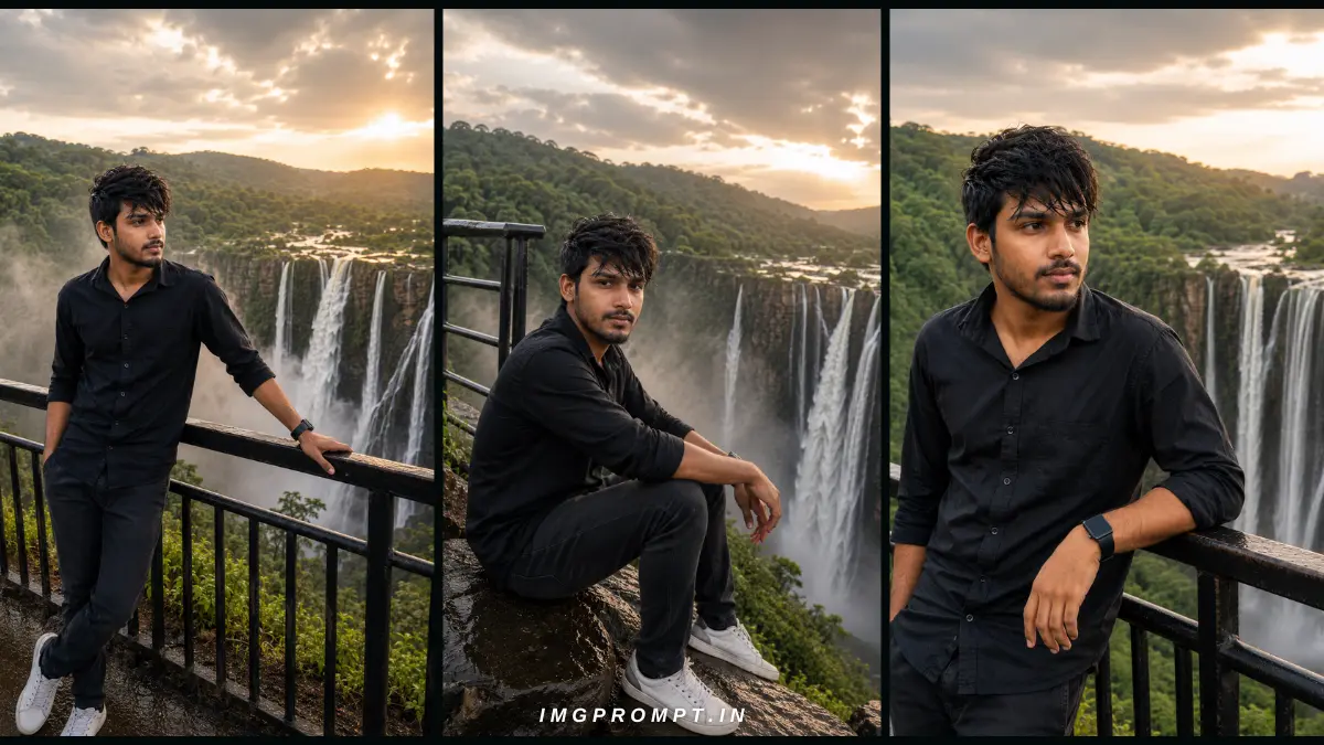 Change Background with Realistic Waterfall AI Image Prompt (100% Identical Face): ChatGPT Waterfall AI Prompt for Realistic Photos