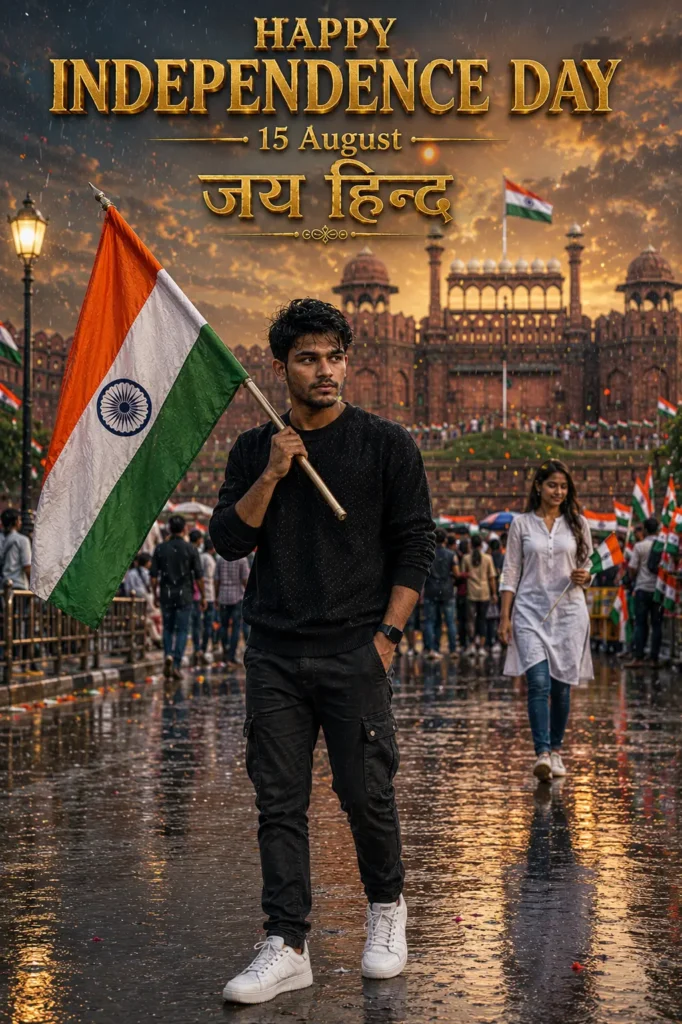 Rainy Independence Day AI Prompt with Cinematic Background