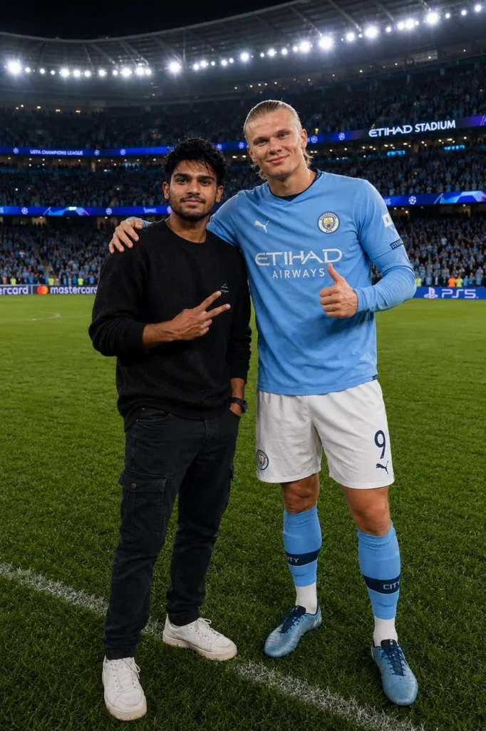 Peace Sign Pose with Erling Haaland