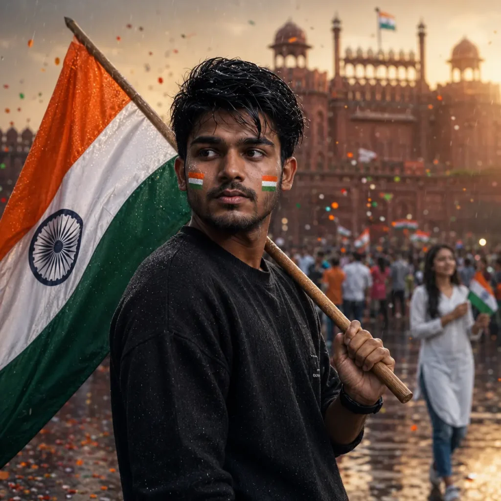 Realistic Independence Day AI DP Prompt with Red Fort Background