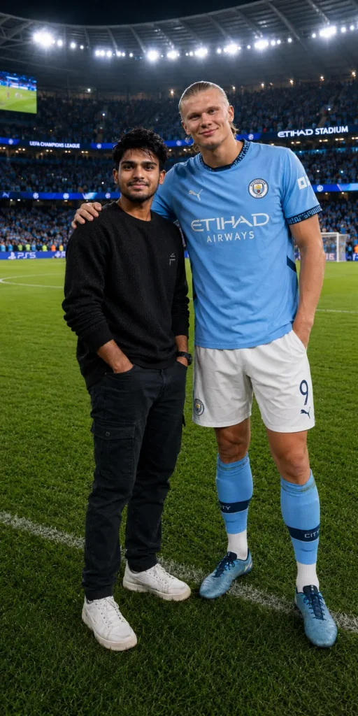 Realistic Stadium Pose with Erling Haaland