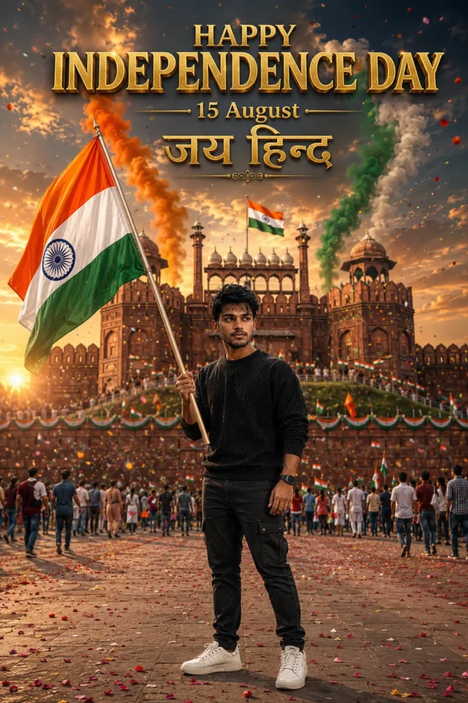 Realistic Independence Day AI Photo with Red Fort Background